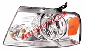 PICKUP F150'04-'08 Headlamp  chomed/Amber reflector/clear lens H13/3157A/W5W